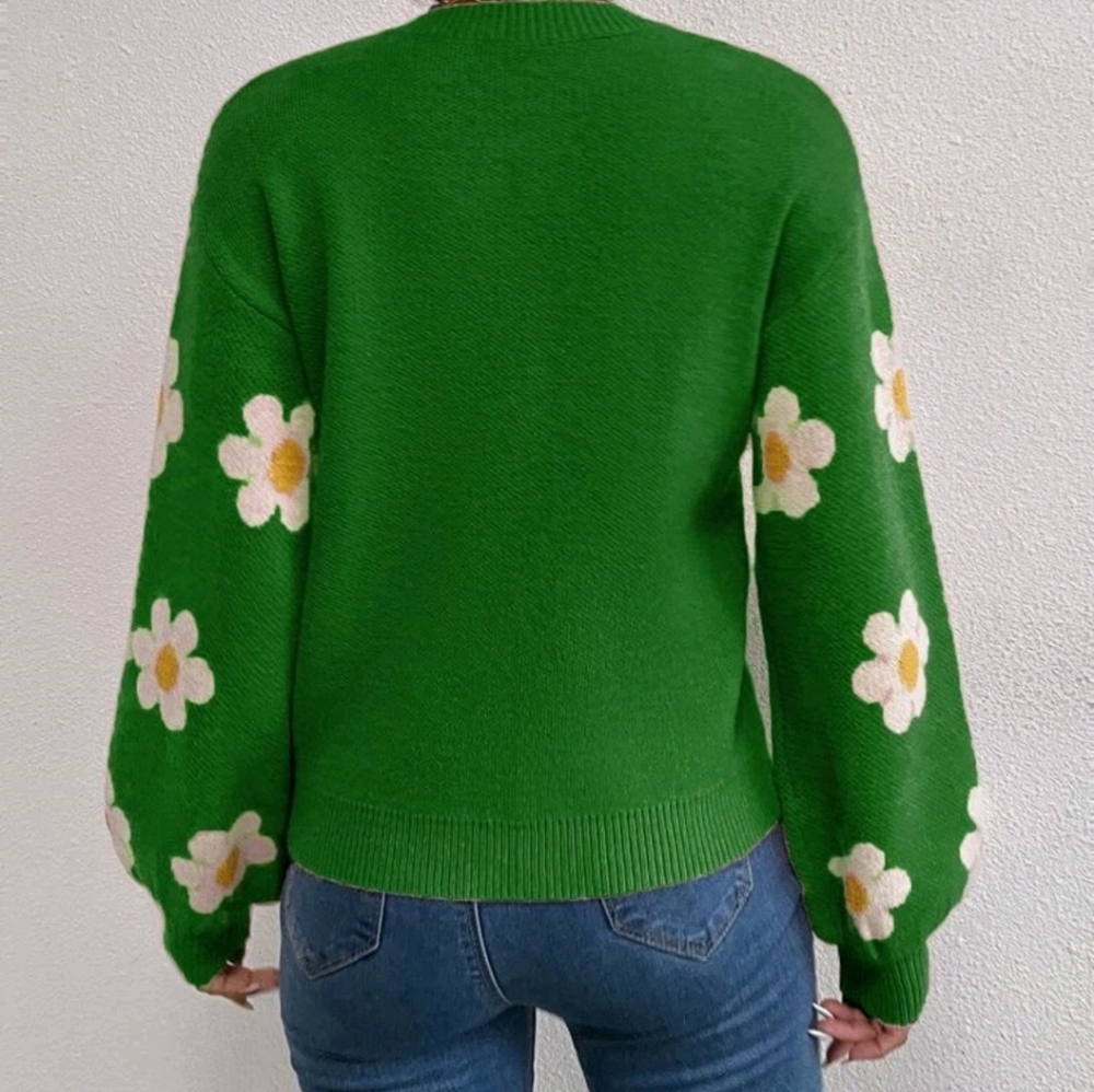 Floral Pattern Drop Shoulder Sweater Blouse - Picture 2 of 7